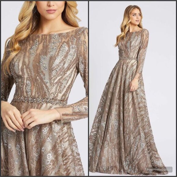 Mac Duggal Dresses & Skirts - Mac Duggal 79261 Womens SEQUIN LONG SLEEVE BATEAU A LINE GOWN